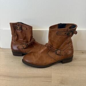 Paul Green Munchen Nathan Moto Ankle Boots Cognac Brown Tan Size 8